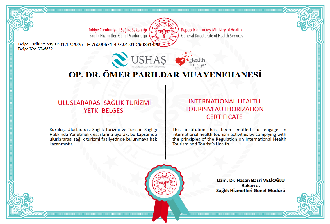 Dr. Ömer Parıldar Sağlık Turizmi Yetki Belgesi