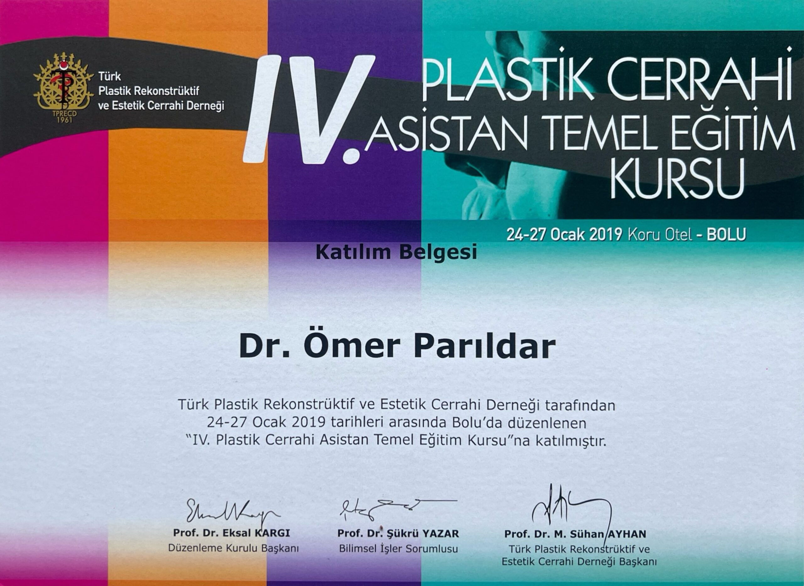 Dr. Ömer Parıldar sertifika belgesi 1