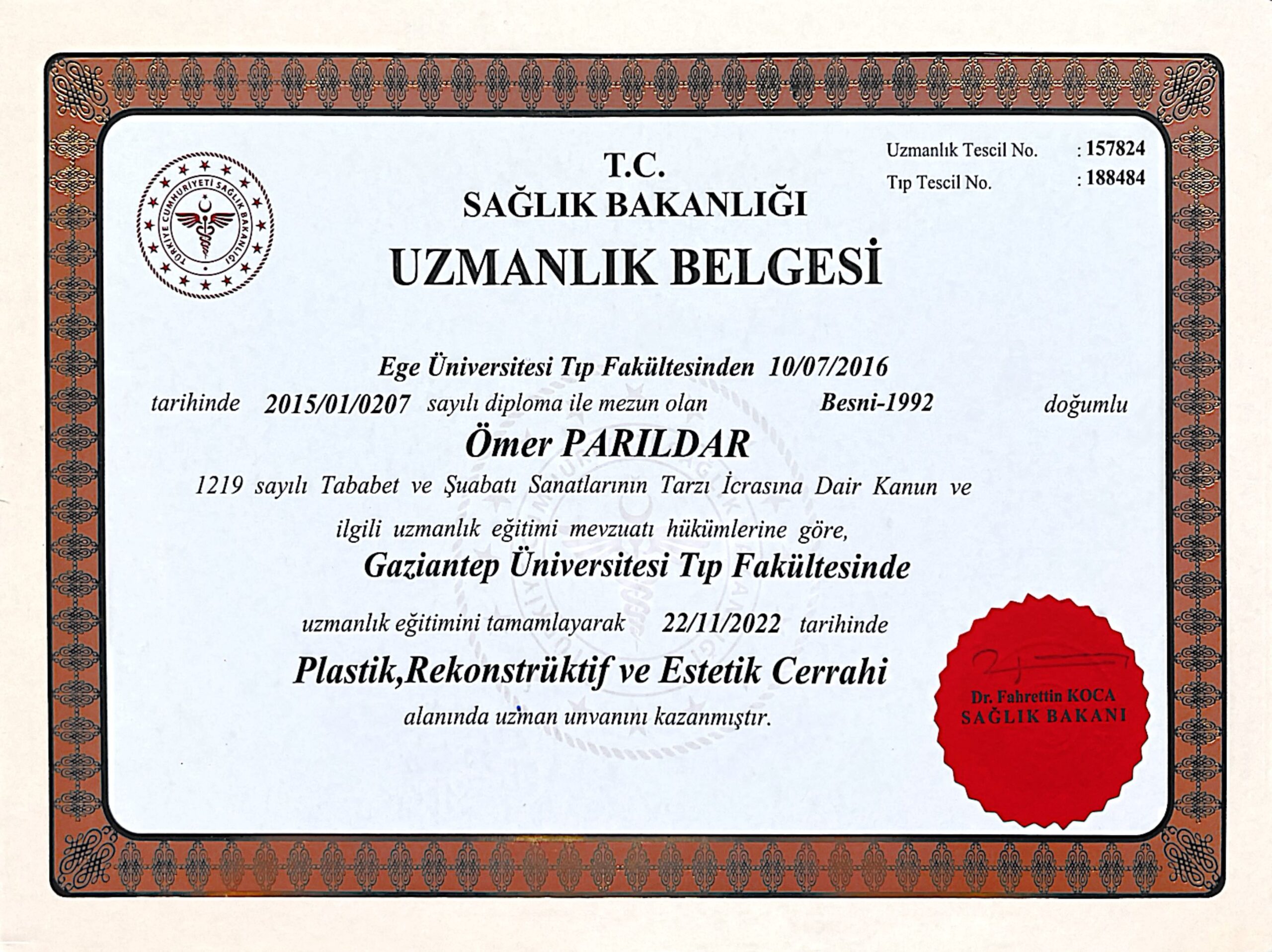 Dr. Ömer Parıldar sertifika belgesi 13