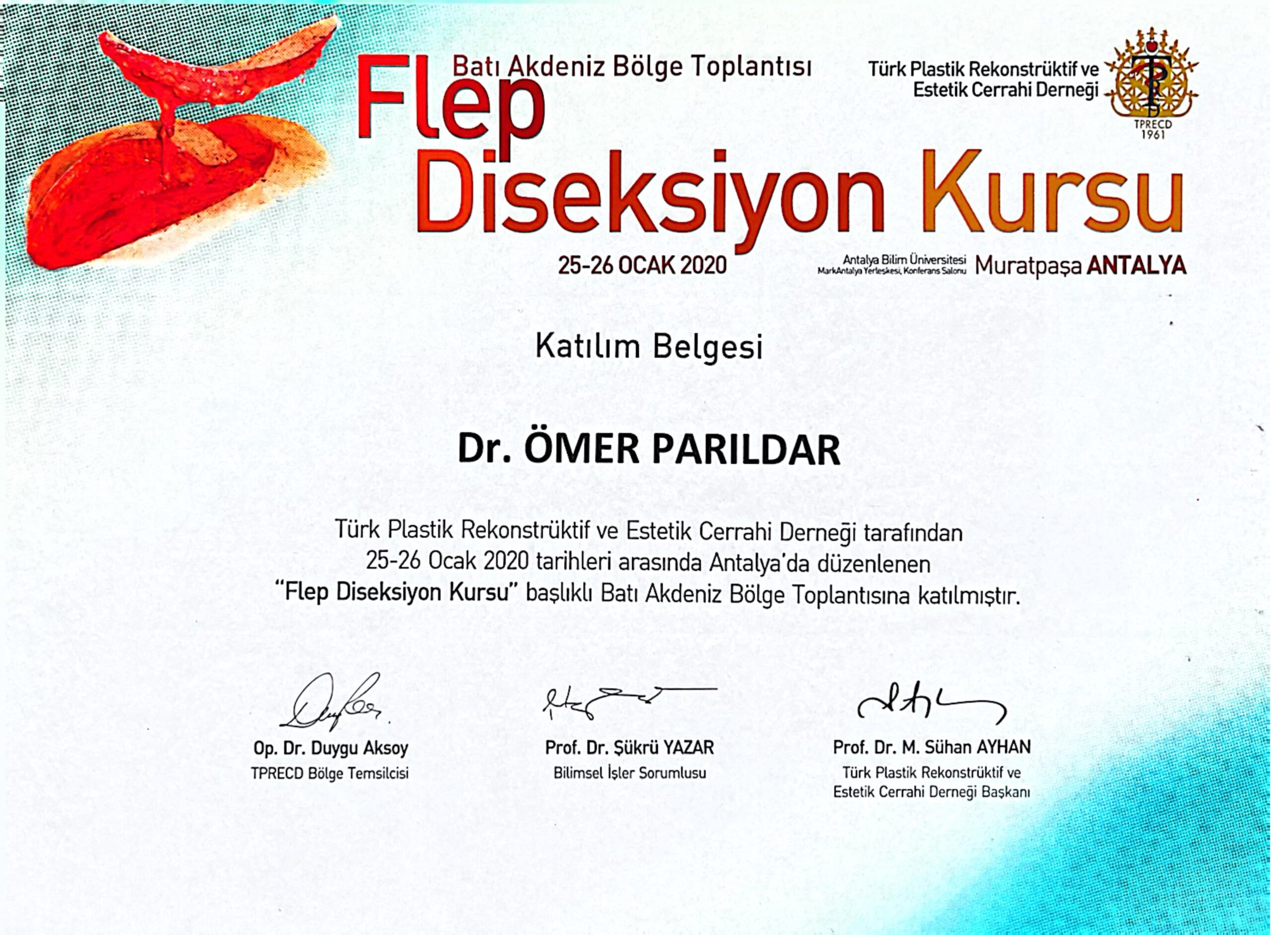 Dr. Ömer Parıldar sertifika belgesi 2