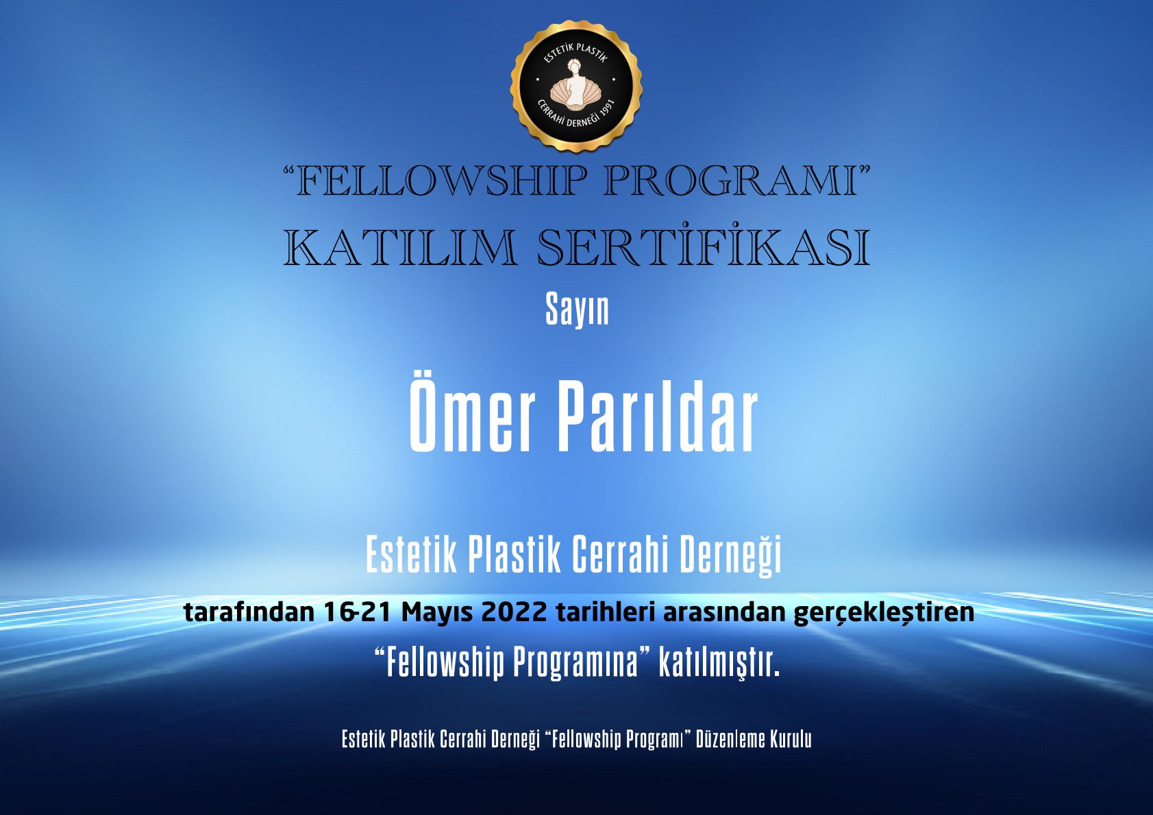 Dr. Ömer Parıldar sertifika belgesi 20