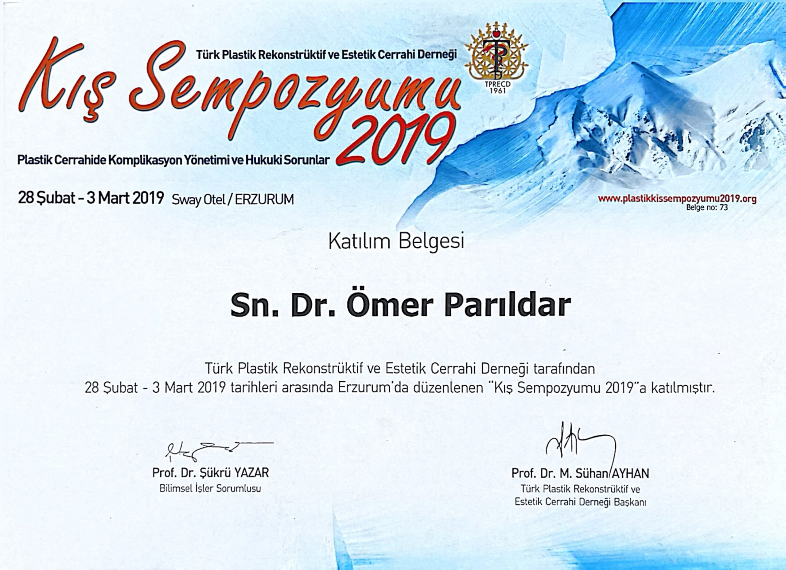 Dr. Ömer Parıldar sertifika belgesi 3