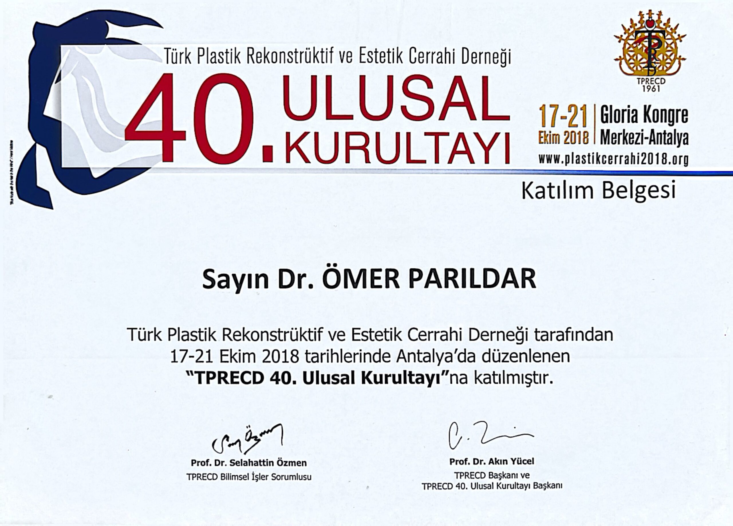 Dr. Ömer Parıldar sertifika belgesi 4