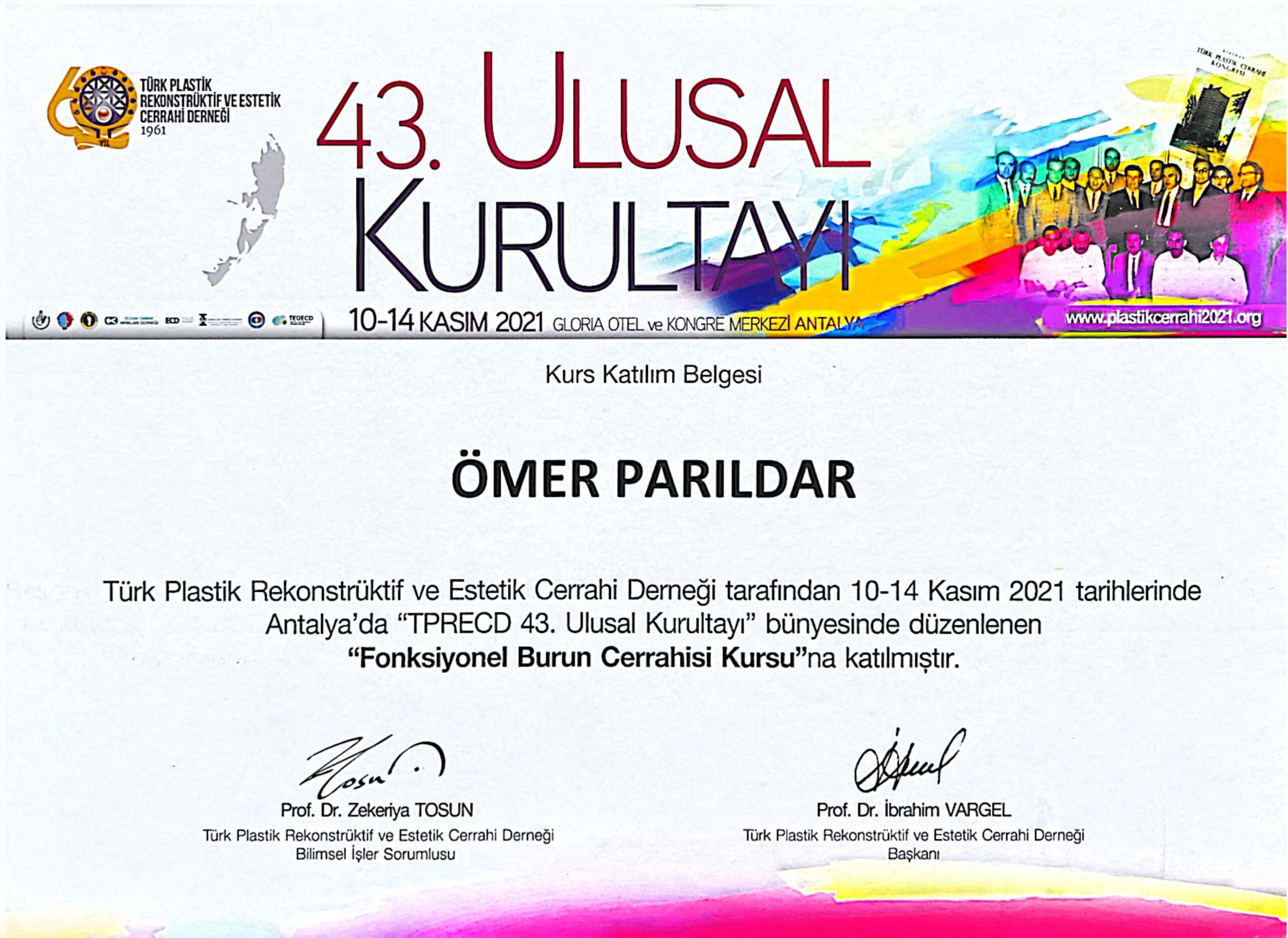 Dr. Ömer Parıldar sertifika belgesi 5
