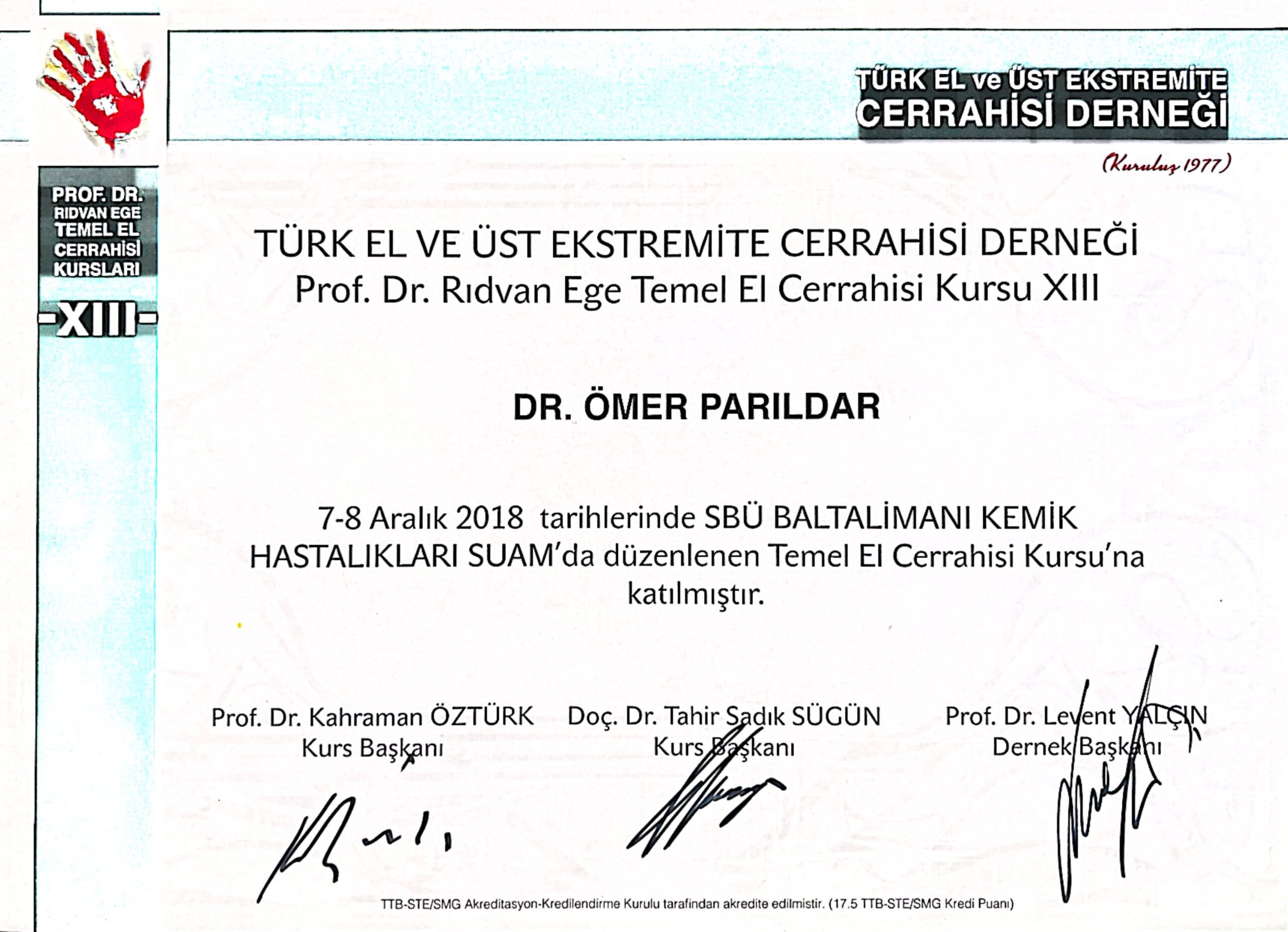 Dr. Ömer Parıldar sertifika belgesi 6
