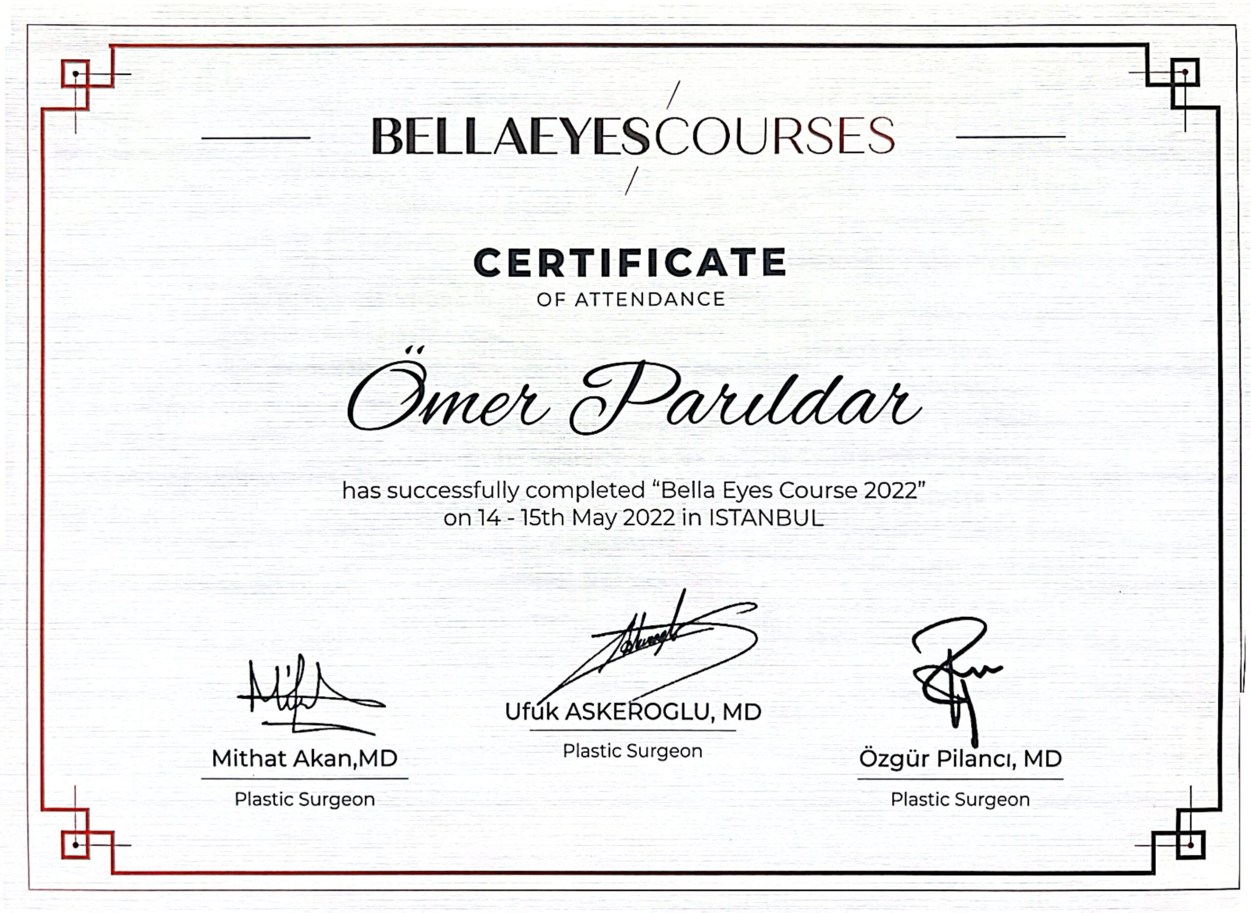 Dr. Ömer Parıldar sertifika belgesi 7