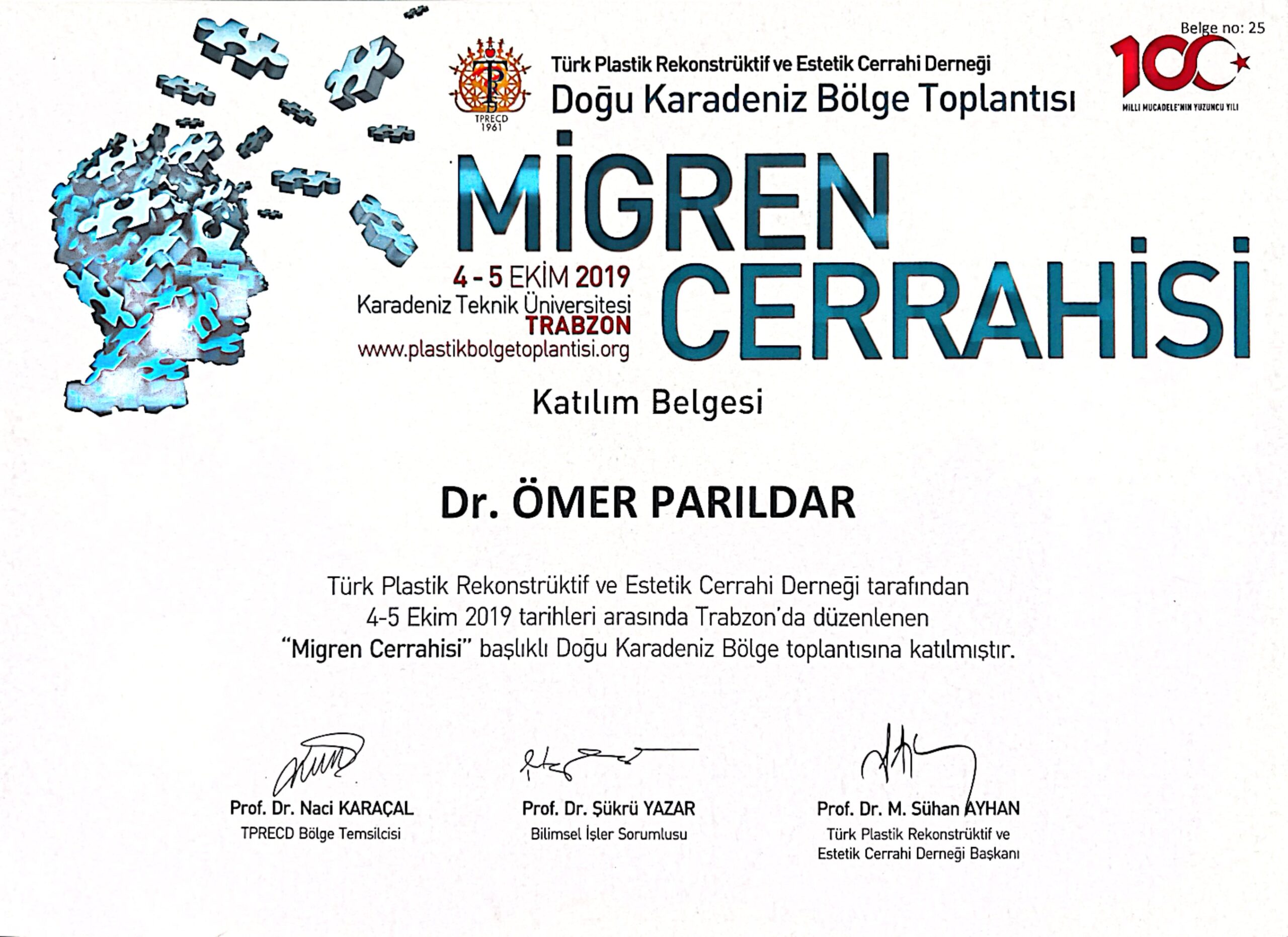 Dr. Ömer Parıldar sertifika belgesi 8