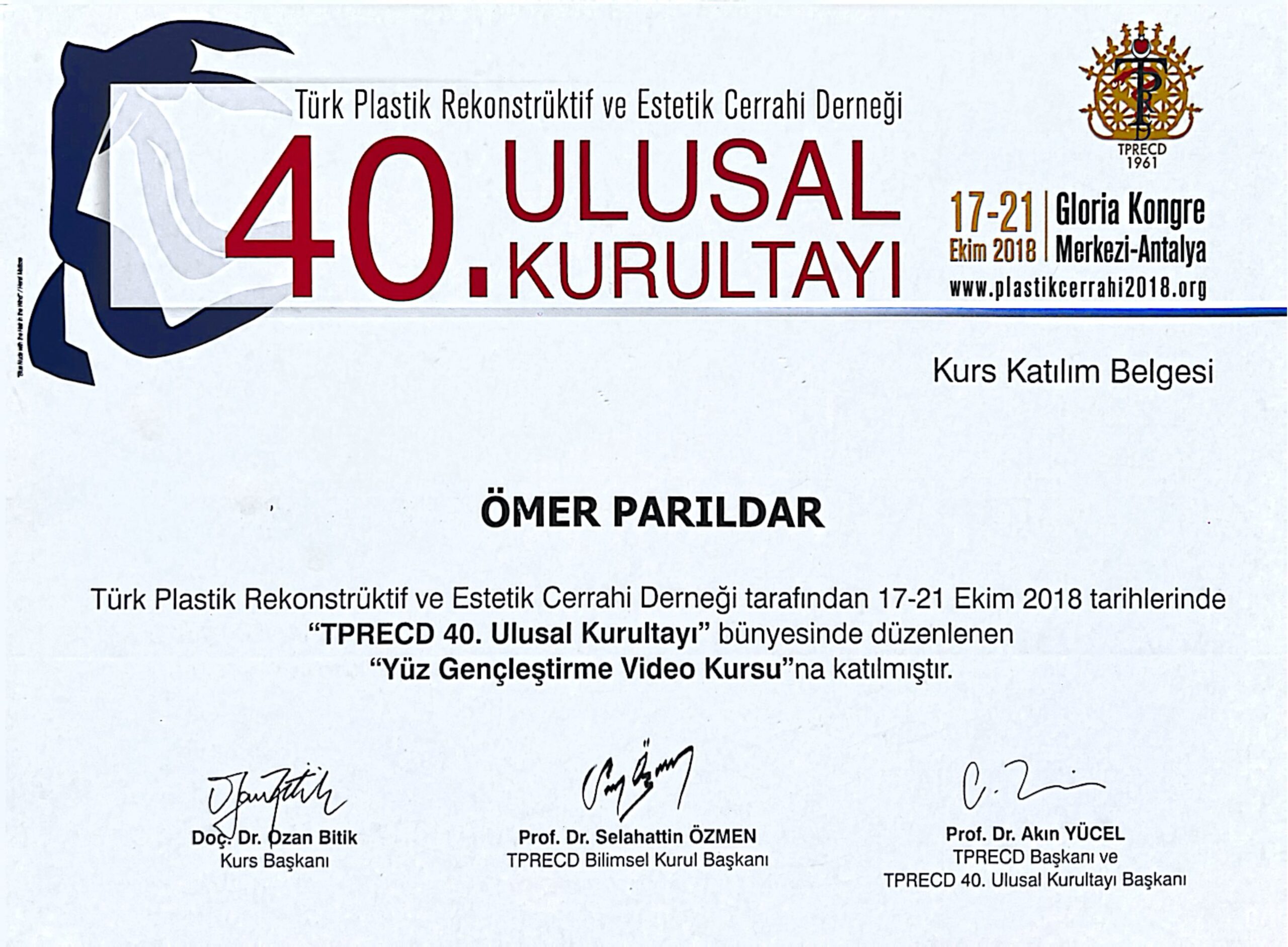 Dr. Ömer Parıldar sertifika belgesi 9